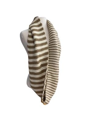 Calvin Klein Striped Knit Infinity Scarf tube Beige & ecru White 100% Acrylic
